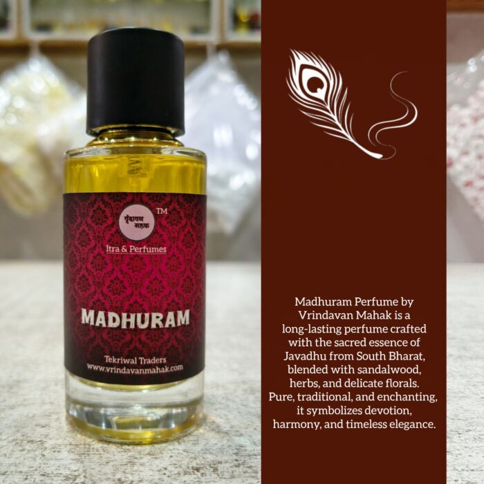 Vrindavan Mahak Madhuram Perfume – Long Lasting Javadhu, Sandalwood, Herbs & Floral Aroma - Image 3