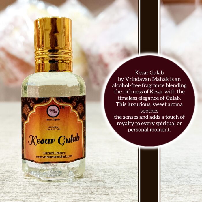 Kesar Gulab Roll On Attar By Vrindavan Mahak | Saffron Rose Fragrance | Alcohol Free | Long Lasting | 12ml - Image 2