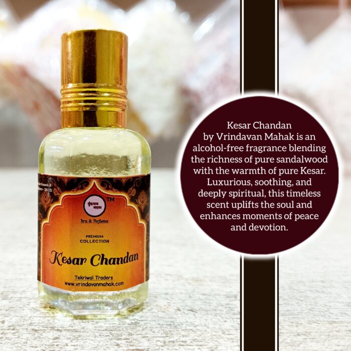 Kesar Chandan Roll On Attar By Vrindavan Mahak | Bold Blend of Saffron & Sandalwood | Alcohol Free | 12ml - Image 2
