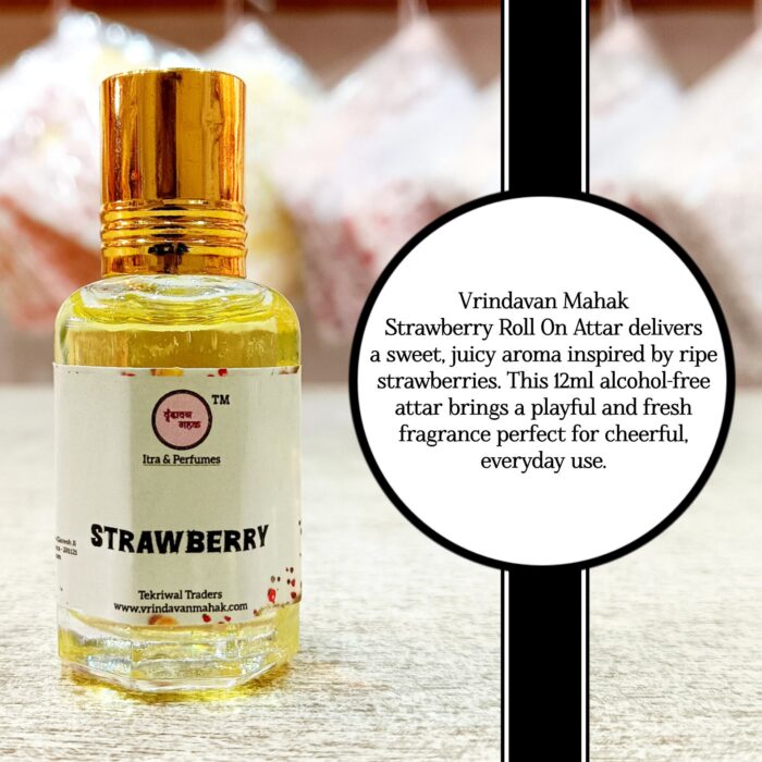 Vrindavan Mahak Strawberry Roll On Attar – Sweet, Fruity Long-Lasting Fragrance for Daily, Festive, and Spiritual Use - Image 2
