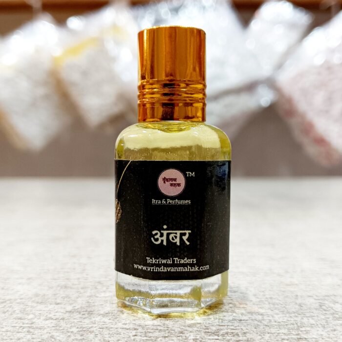Amber Roll On Attar by Vrindavan Mahak – Long Lasting Pure Fragrance for Daily Wear, Meditation, and Spiritual Practices - Image 1