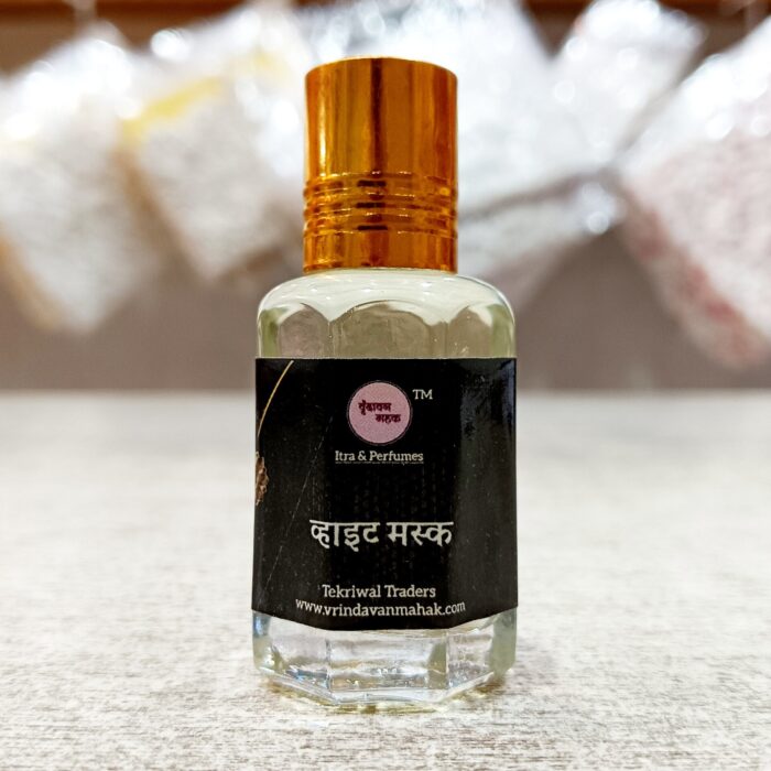 White Musk Roll On Attar by Vrindavan Mahak – Soft, Elegant, Long Lasting Fragrance for Peaceful Moments - Image 1