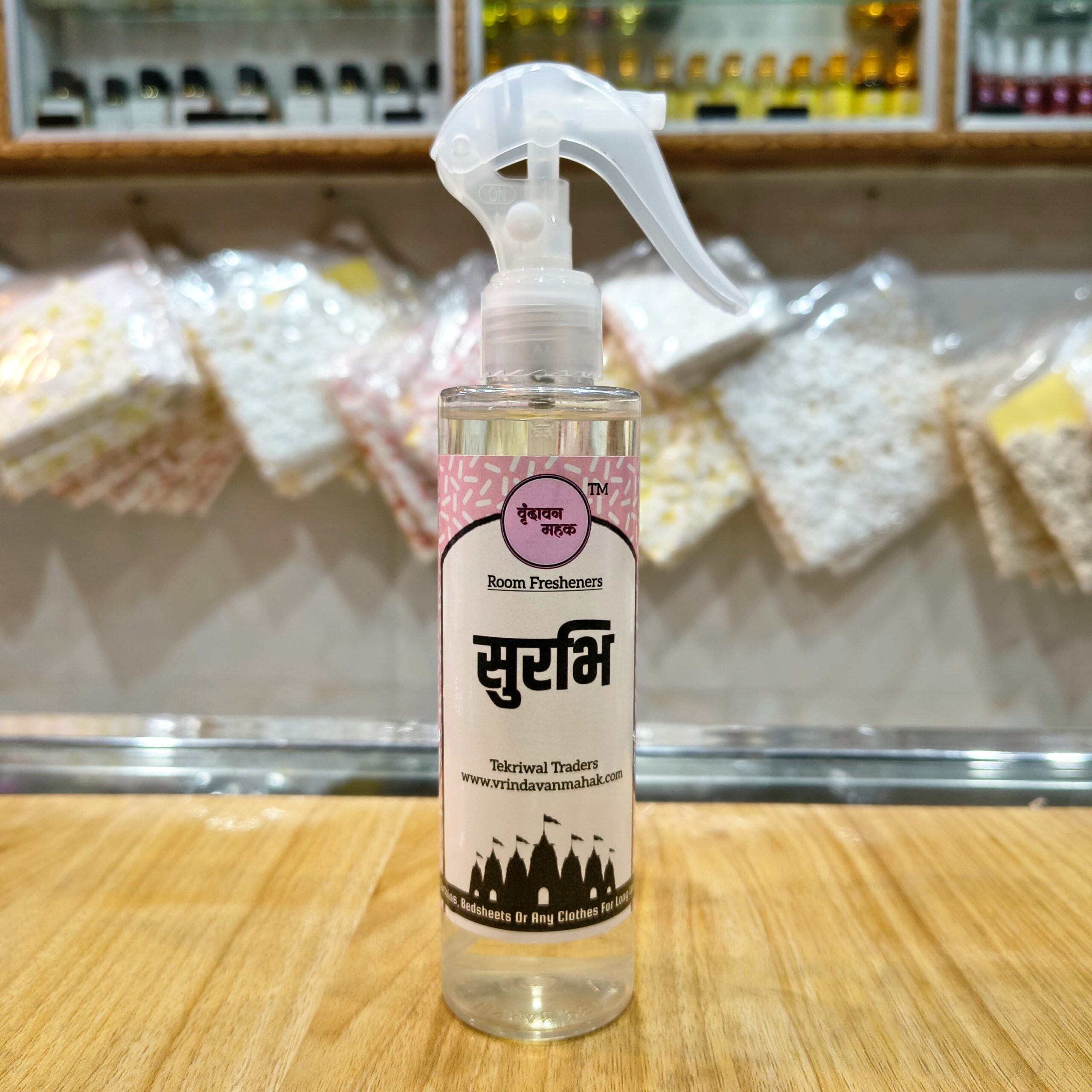 2025/10/1001076015-scaled.jpg Surbhi | Kesar, Chandan & Agar Fragrance | 200ml Spiritual Room Freshener for Mandir & Meditation - Image 1