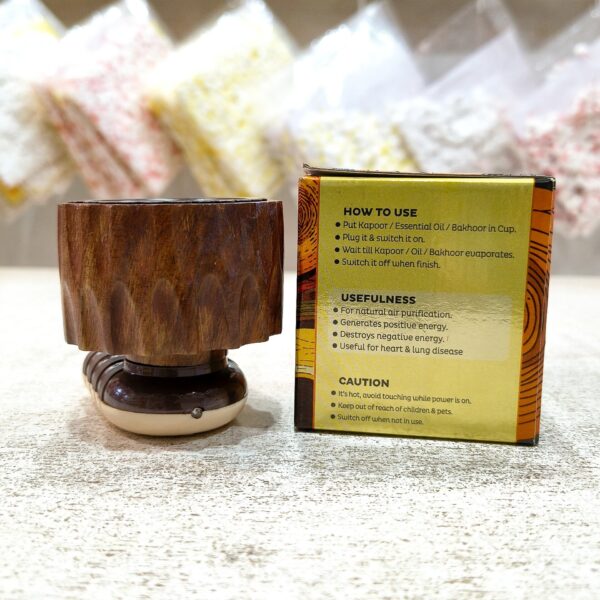 Wooden Kapoor Dani for Camphor, Bakhoor & Essential Oils | Handcrafted Diffuser for Pooja, Meditation - Image 4