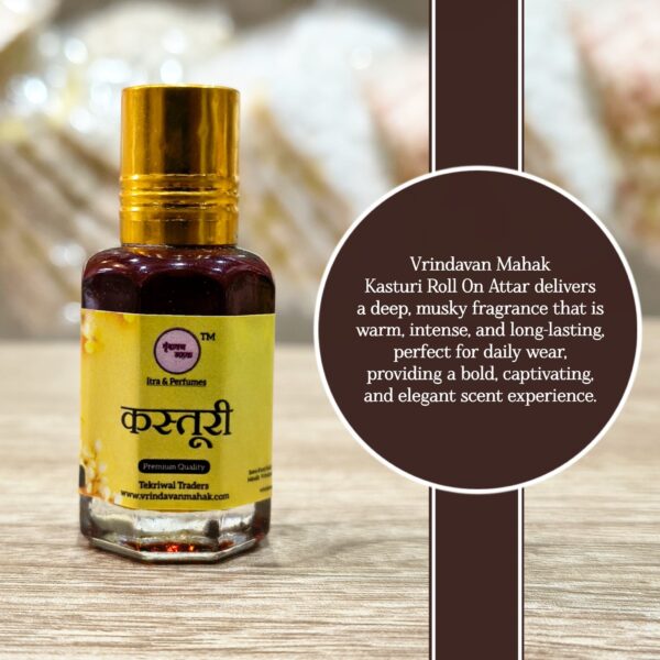 Kasturi Roll On Attar | Deep, Musky Aroma of Vrindavan, Warm, Intense & Long-Lasting Fragrance - Image 2
