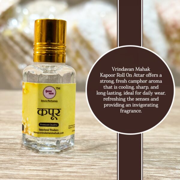 Kapoor Roll On Attar | Strong, Fresh Camphor Aroma of Vrindavan, Cooling, Sharp & Lasting Fragrance - Image 2