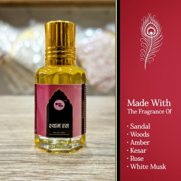 Shyam Ras Roll On Attar by Vrindavan Mahak | Divine Sandal, Rose, Amber, Musk, Woods & Kesar | 12 ML - Image 3