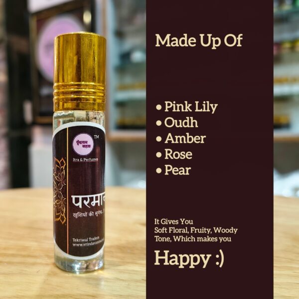 Vrindavan Mahak Parmanand Itra | Sweet Fragrance of Pink Lily, Oudh, Amber, Pear & Rose | 8 ml - Image 3