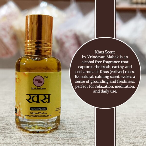Khus Roll On Attar | Fresh, Earthy Vetiver Floral Aroma of Vrindavan, Cooling & Calming Fragrance - Image 2