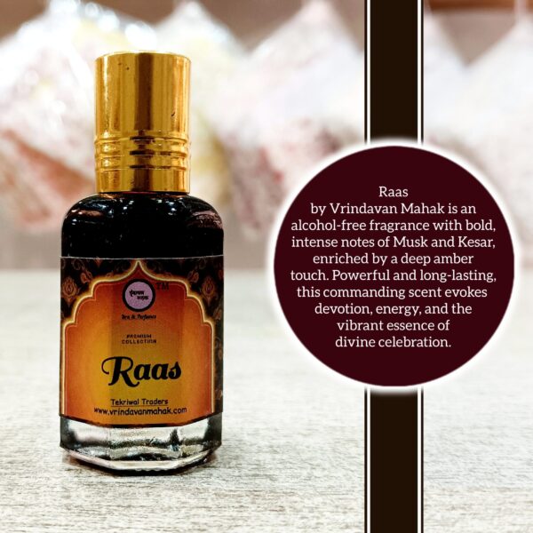 Raas Roll On Attar By Vrindavan Mahak | Strong Blend of Musk & Kesar | Long Lasting | Alcohol Free - Image 2