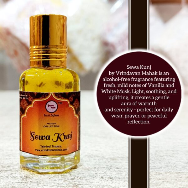 Sewa Kunj Roll On Attar By Vrindavan Mahak | Mild Fresh Aroma with Vanilla & Musk | Alcohol Free - Image 2