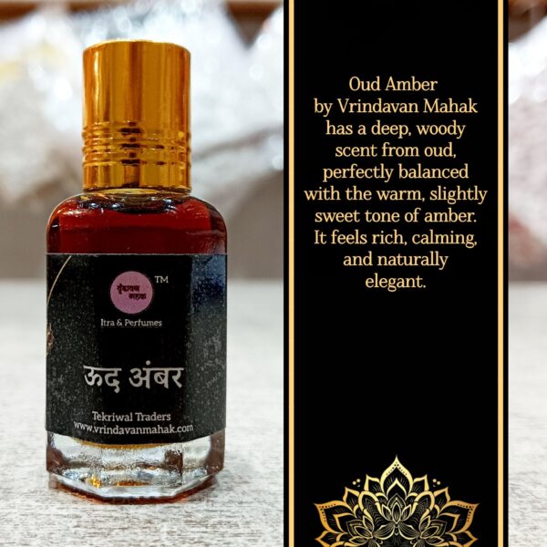 Oud Amber Roll On Attar by Vrindavan Mahak – Bold, Warm, Long Lasting Fragrance for Daily Use & Spiritual Moments - Image 2