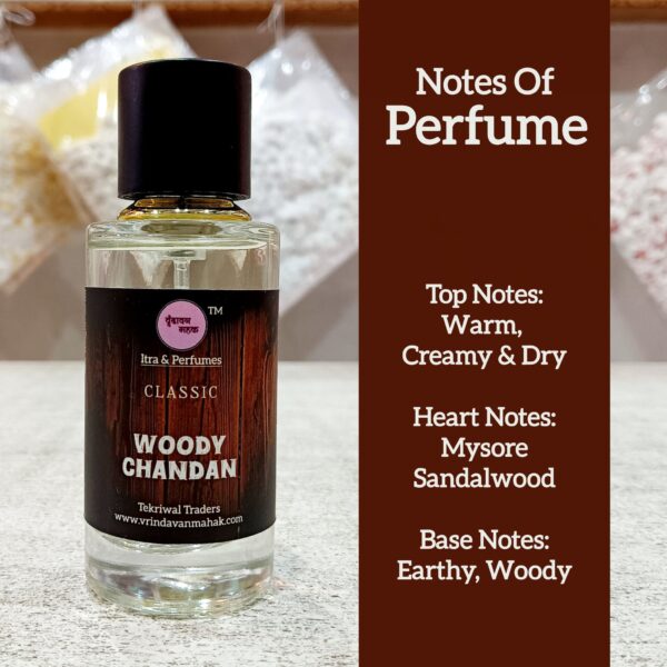 Woody Chandan Perfume by Vrindavan Mahak – 50 ml Pure Scent of Mysore Sandalwood with Earthy Base - Image 2