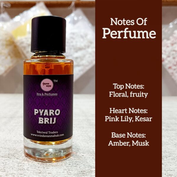 Pyaro Brij Perfume by Vrindavan Mahak – 50 ml Floral Fruity Fragrance with Amber and Musk Finish - Image 2
