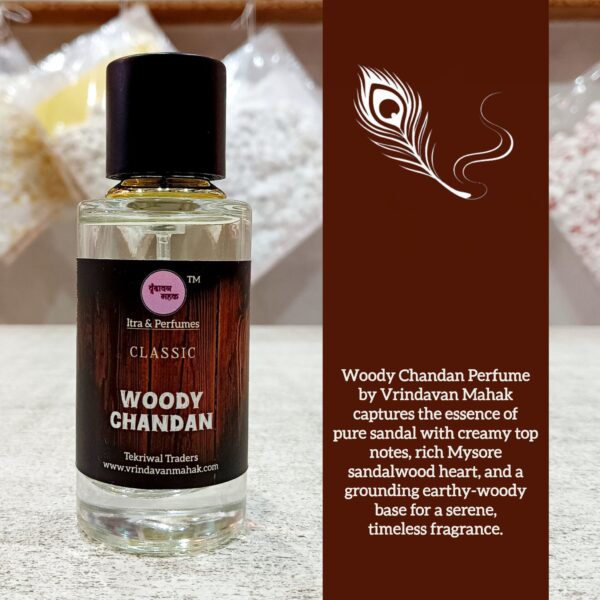 Woody Chandan Perfume by Vrindavan Mahak – 50 ml Pure Scent of Mysore Sandalwood with Earthy Base - Image 3