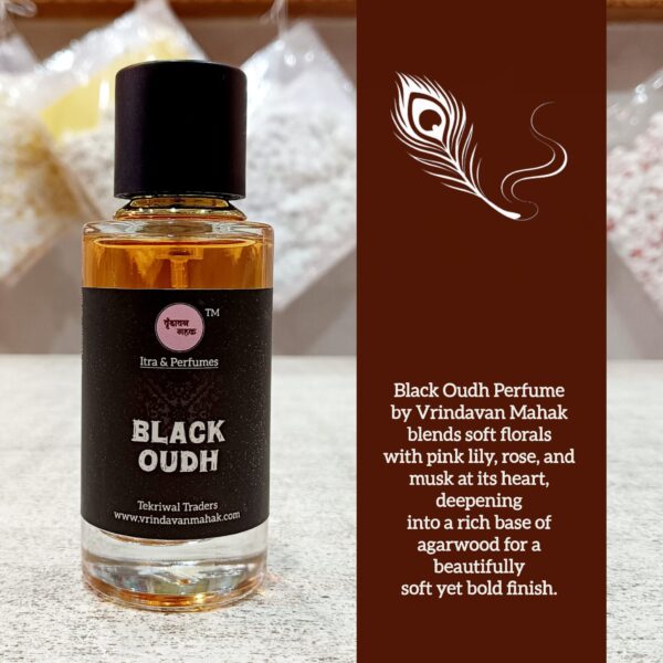 Black Oudh Perfume by Vrindavan Mahak – 50 ml Rose, Floral Heart Notes with Deep Agarwood Base in Soft Tone - Image 3