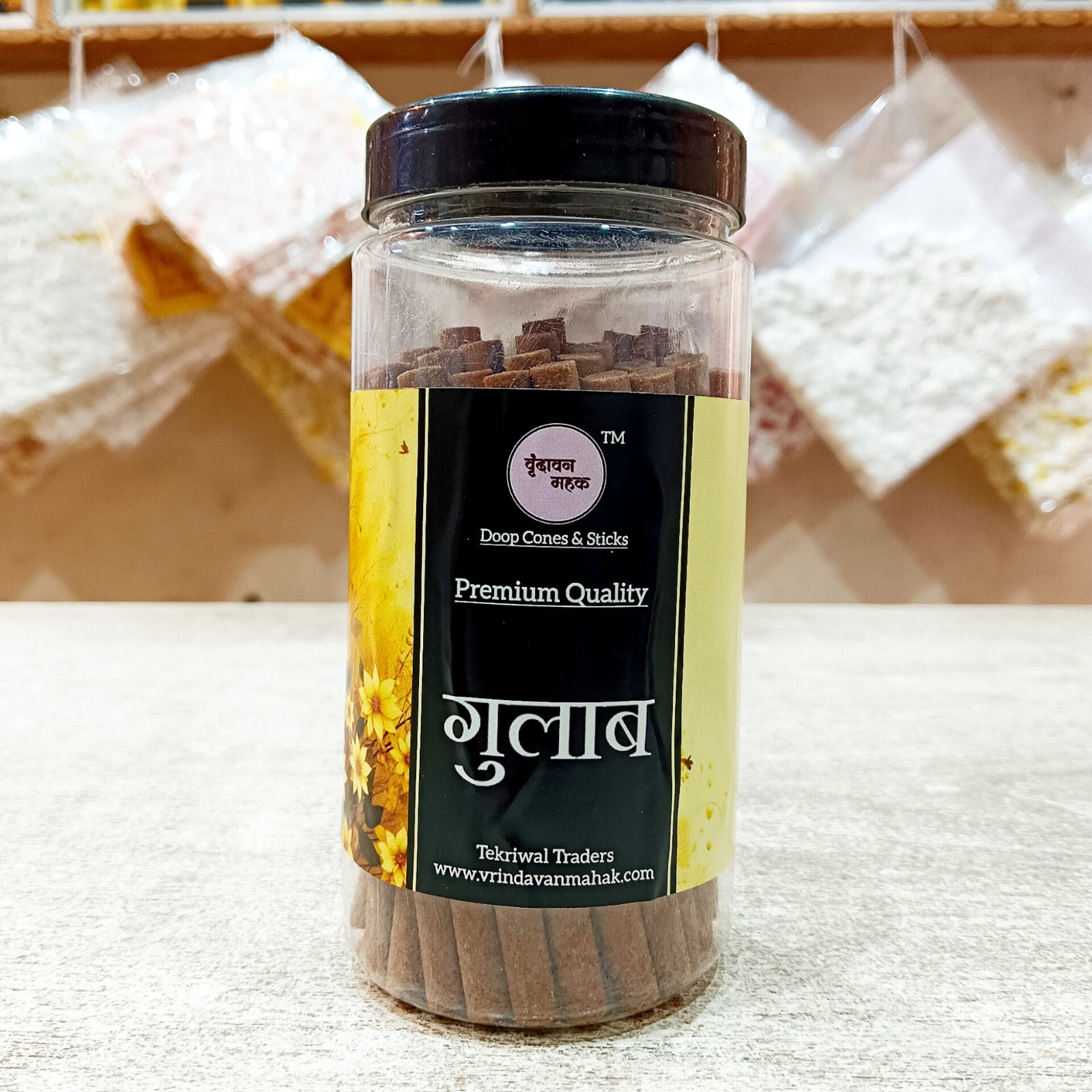 gulab-stick.jpg Gulab Dhoop Sticks by Vrindavan Mahak – Premium 130gm Rose Fragrance Incense for Pooja, Meditation - Image 1
