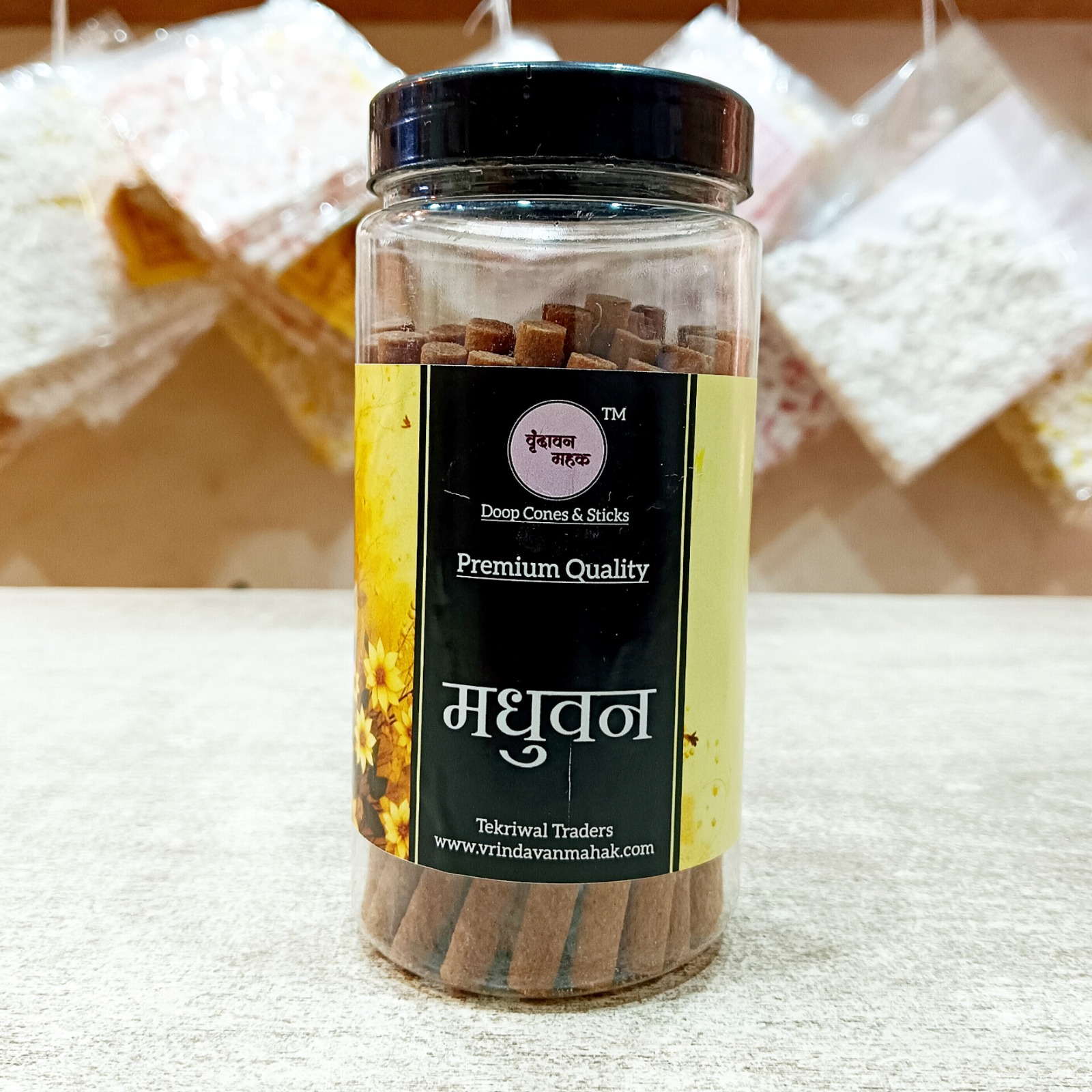 madhuvan-stick.jpg Madhuvan Dhoop Sticks by Vrindavan Mahak – Premium 130gm Fragrance for Pooja, Meditation, Atmosphere - Image 1